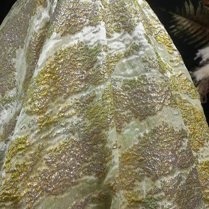 Luxury Gold Jacquard Off-the-Shoulder Ball Gown Satin Evening Dress SS742