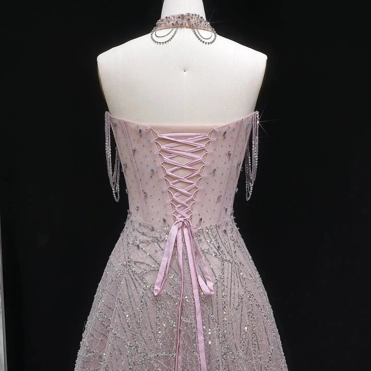 Luxury Pink Full Rhinestone Sequin Strapless Fitted Long Evening Dress SS744