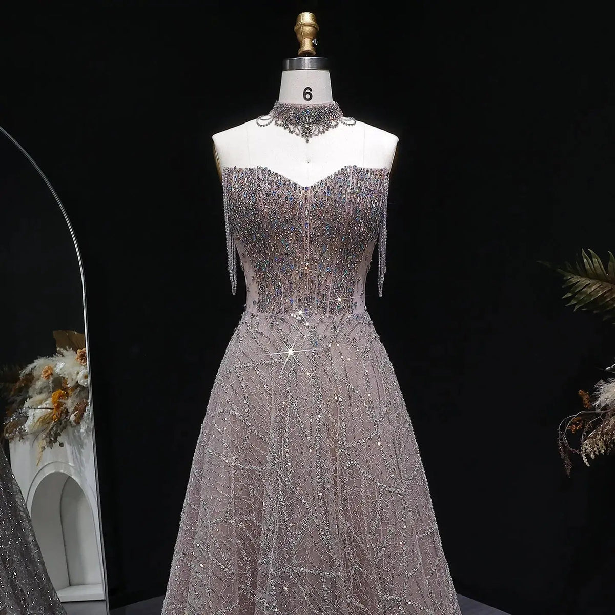 Luxury Pink Full Rhinestone Sequin Strapless Fitted Long Evening Dress SS744