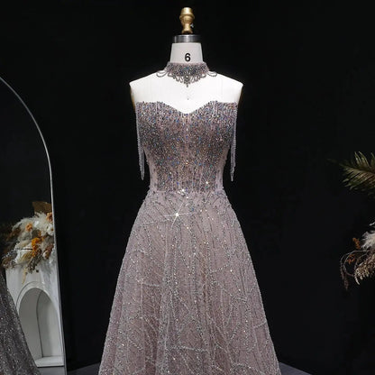 Luxury Pink Full Rhinestone Sequin Strapless Fitted Long Evening Dress SS744