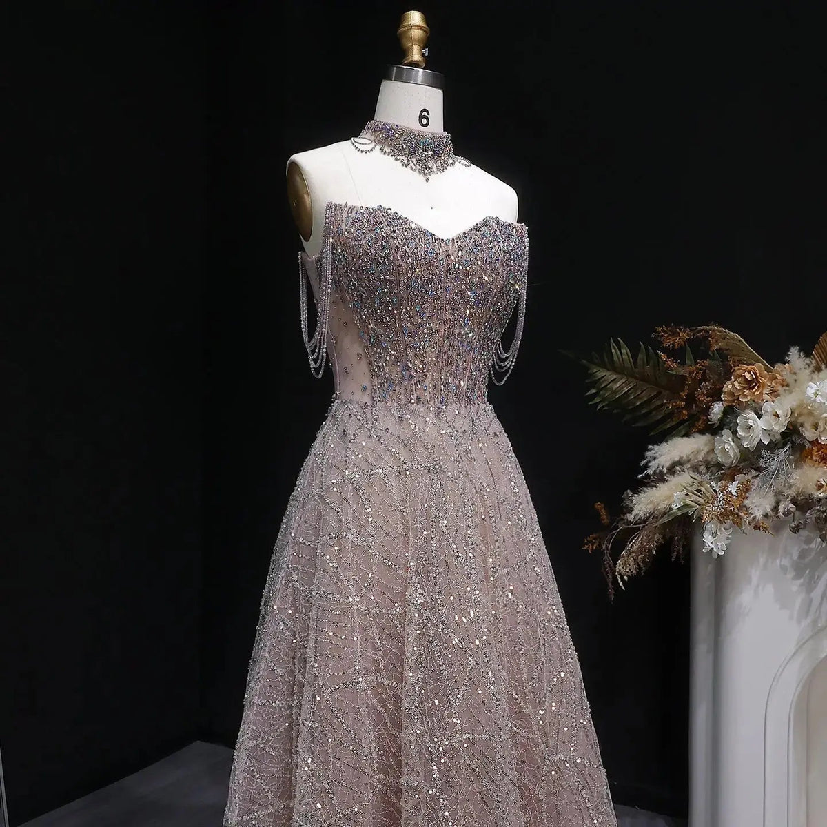 Luxury Pink Full Rhinestone Sequin Strapless Fitted Long Evening Dress SS744