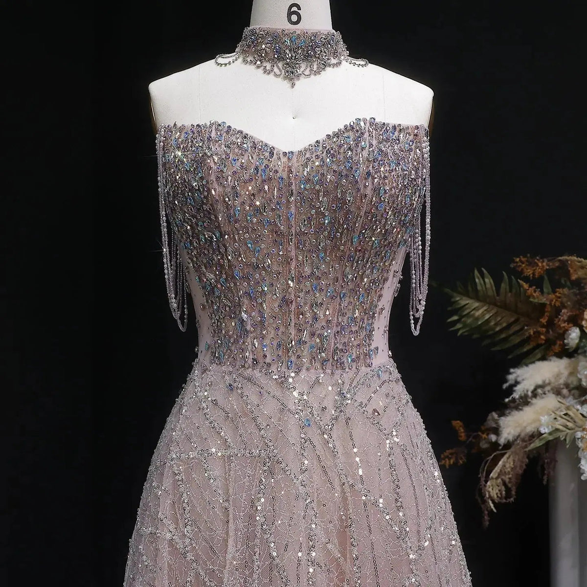 Luxury Pink Full Rhinestone Sequin Strapless Fitted Long Evening Dress SS744