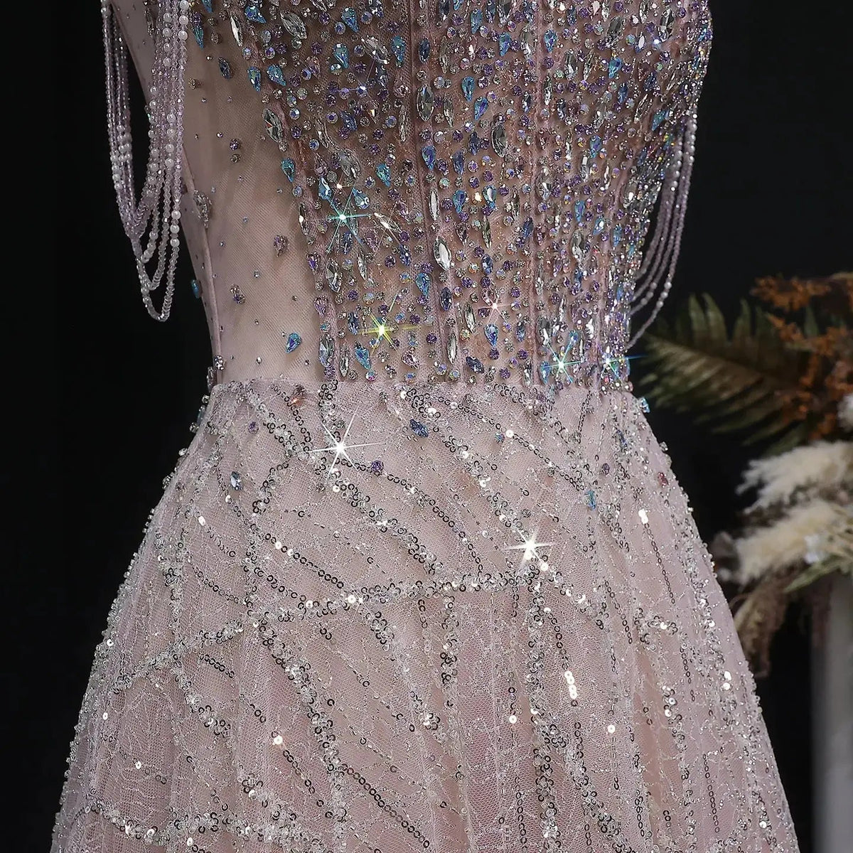Luxury Pink Full Rhinestone Sequin Strapless Fitted Long Evening Dress SS744
