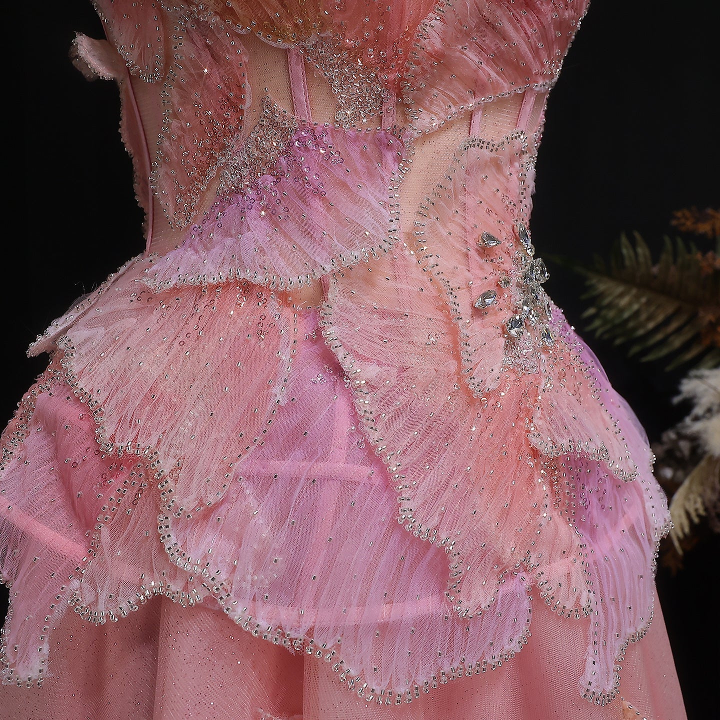Elegant Pink 3D Floral Beaded Ball Gown Evening Dress SS749