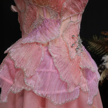Luxury Chic Beaded Pink 3D Floral Ball Gown Evening Dress SS749