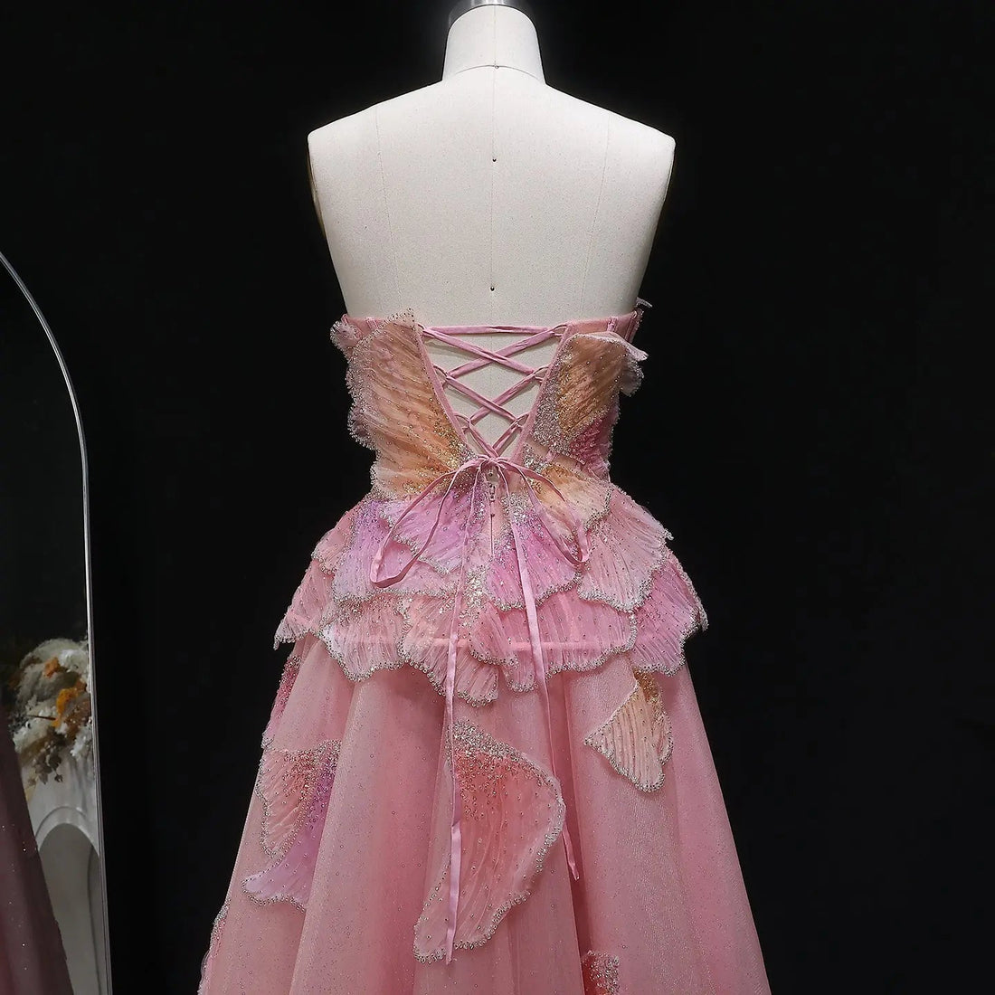 Luxury Chic Beaded Pink 3D Floral Ball Gown Evening Dress SS749