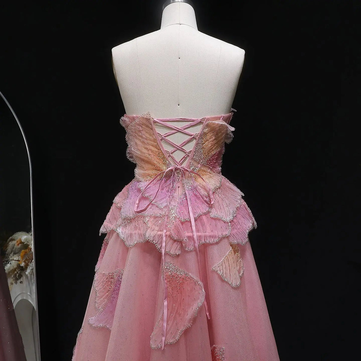 Luxury Chic Beaded Pink 3D Floral Ball Gown Evening Dress SS749