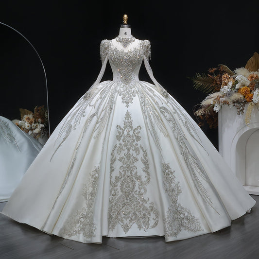Luxury Ivory Crystal Embroidery Long Sleeve Wedding Dress SW602