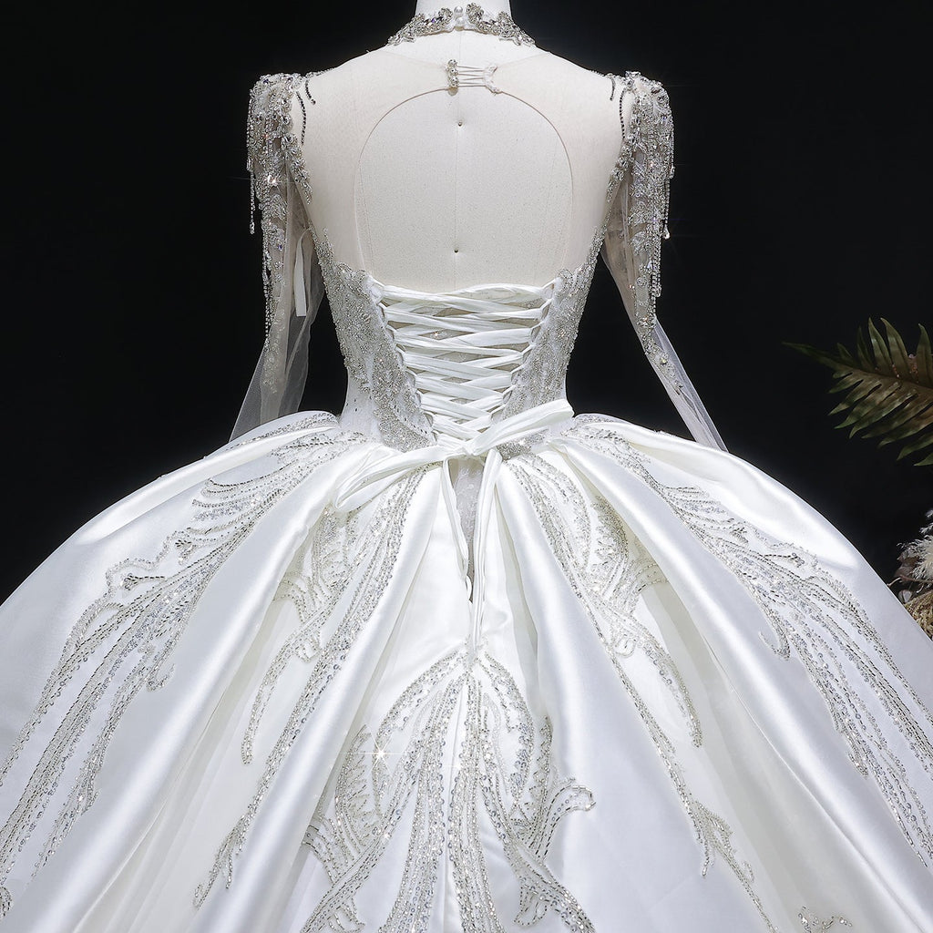 Luxury Ivory Crystal Embroidery Long Sleeve Wedding Dress SW602
