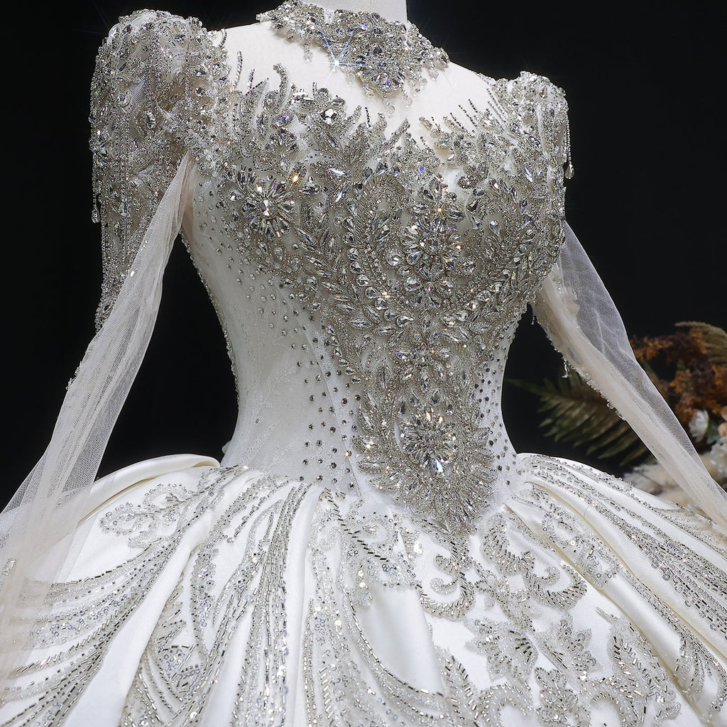 Luxury Ivory Crystal Embroidery Long Sleeve Wedding Dress SW602
