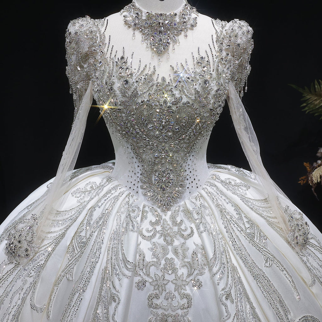 Luxury Ivory Crystal Embroidery Long Sleeve Wedding Dress SW602