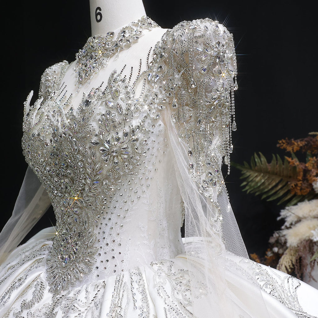 Luxury Ivory Crystal Embroidery Long Sleeve Wedding Dress SW602