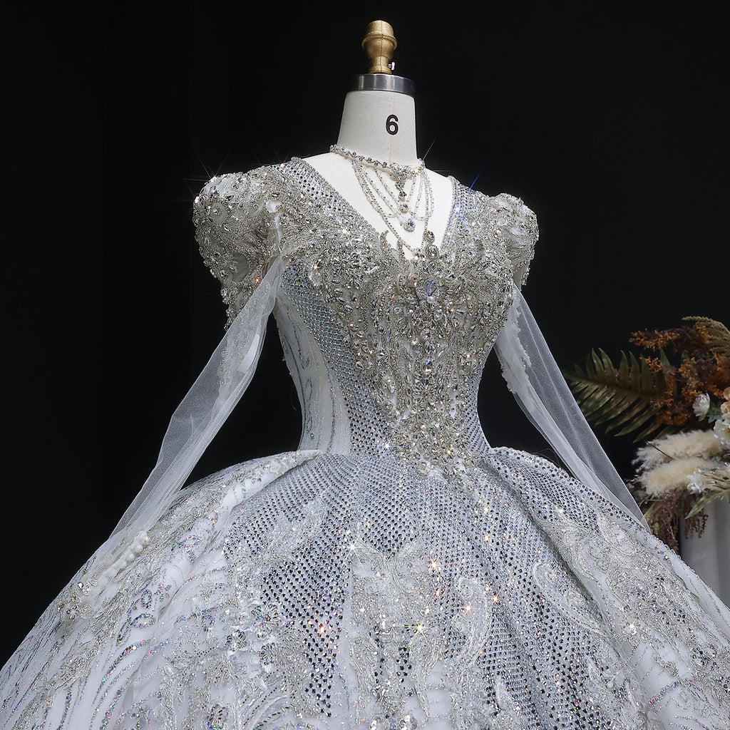 Glamorous White Diamond Embroidery Long Sleeve Wedding Dress SW603