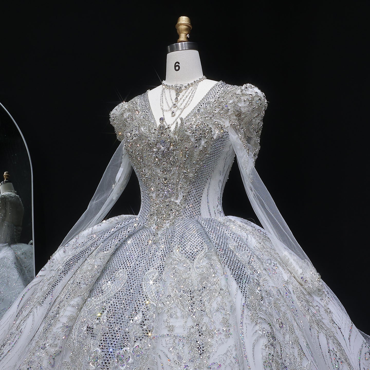 Glamorous White Diamond Embroidery Long Sleeve Wedding Dress SW603