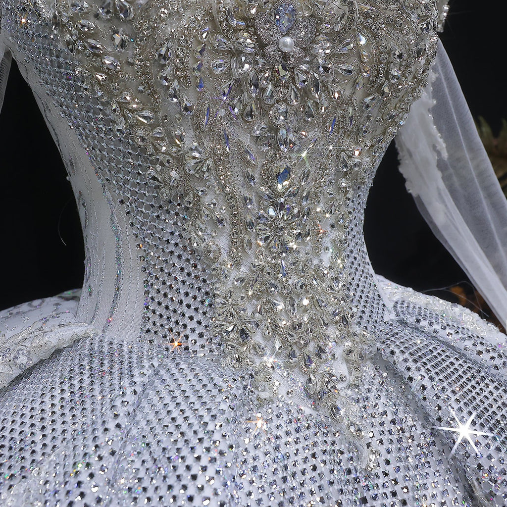 Glamorous White Diamond Embroidery Long Sleeve Wedding Dress SW603