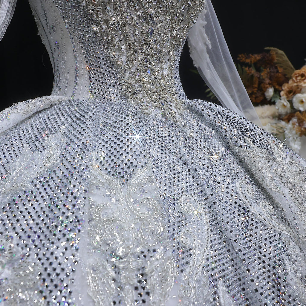 Glamorous White Diamond Embroidery Long Sleeve Wedding Dress SW603