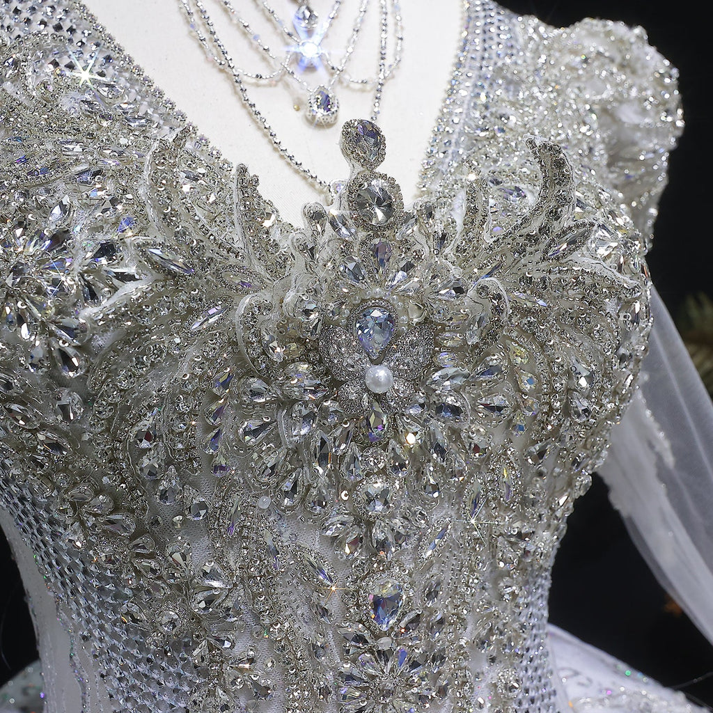 Glamorous White Diamond Embroidery Long Sleeve Wedding Dress SW603