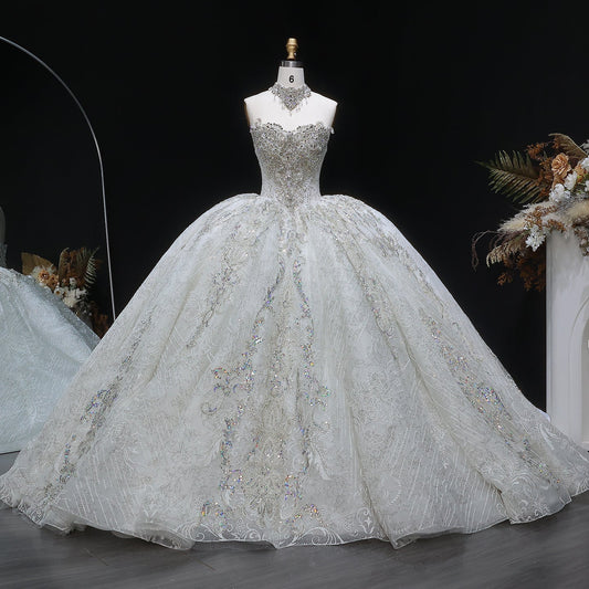 Sparkly White Full-Sequin Embroidery Ball Gown Wedding Dress SW604
