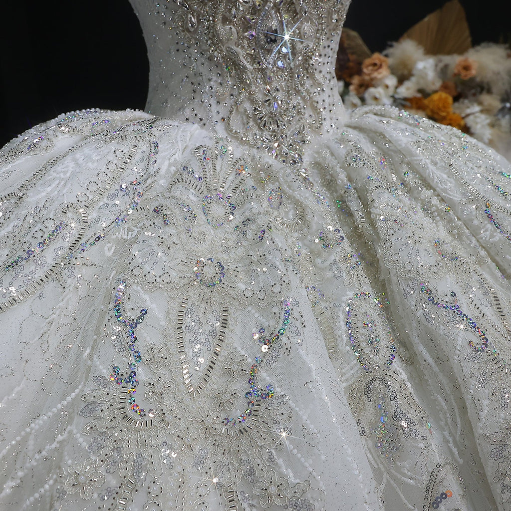Sparkly White Full-Sequin Embroidery Ball Gown Wedding Dress SW604