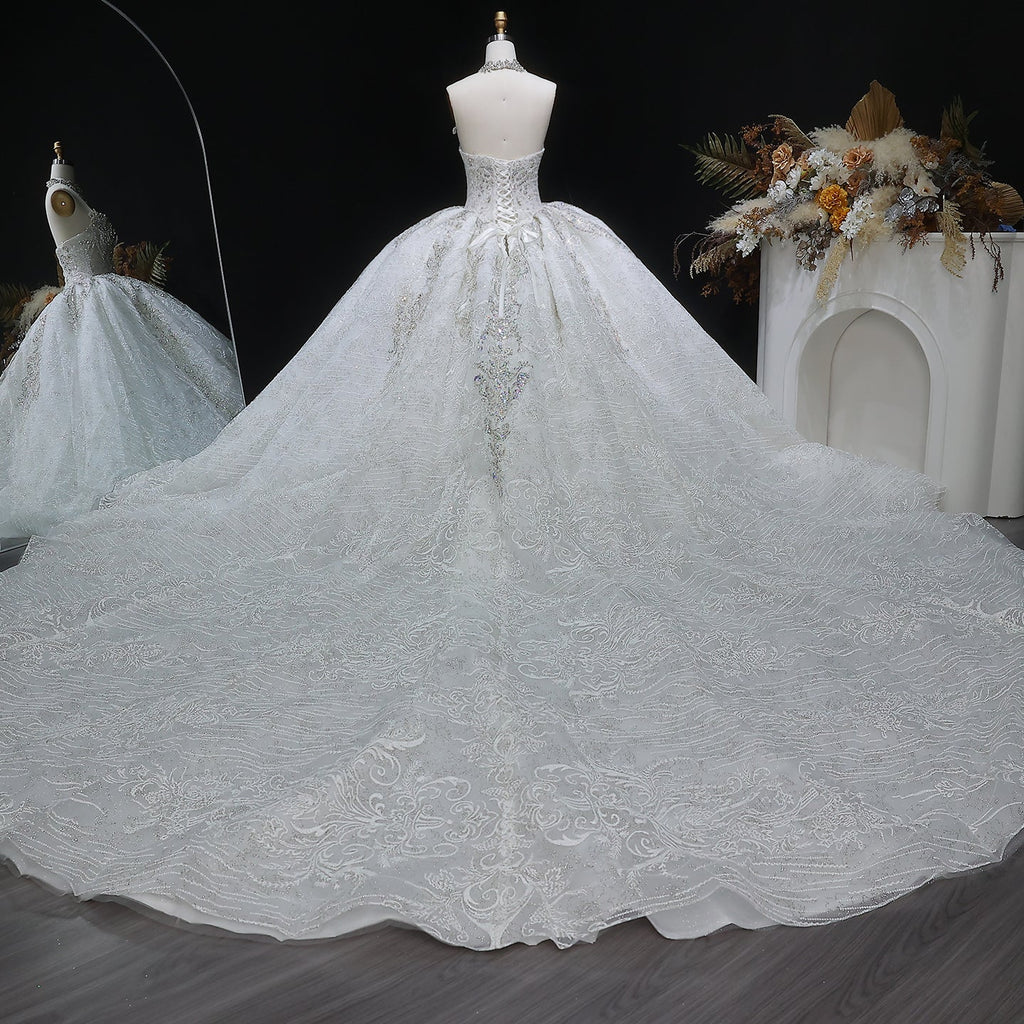 Sparkly White Full-Sequin Embroidery Ball Gown Wedding Dress SW604
