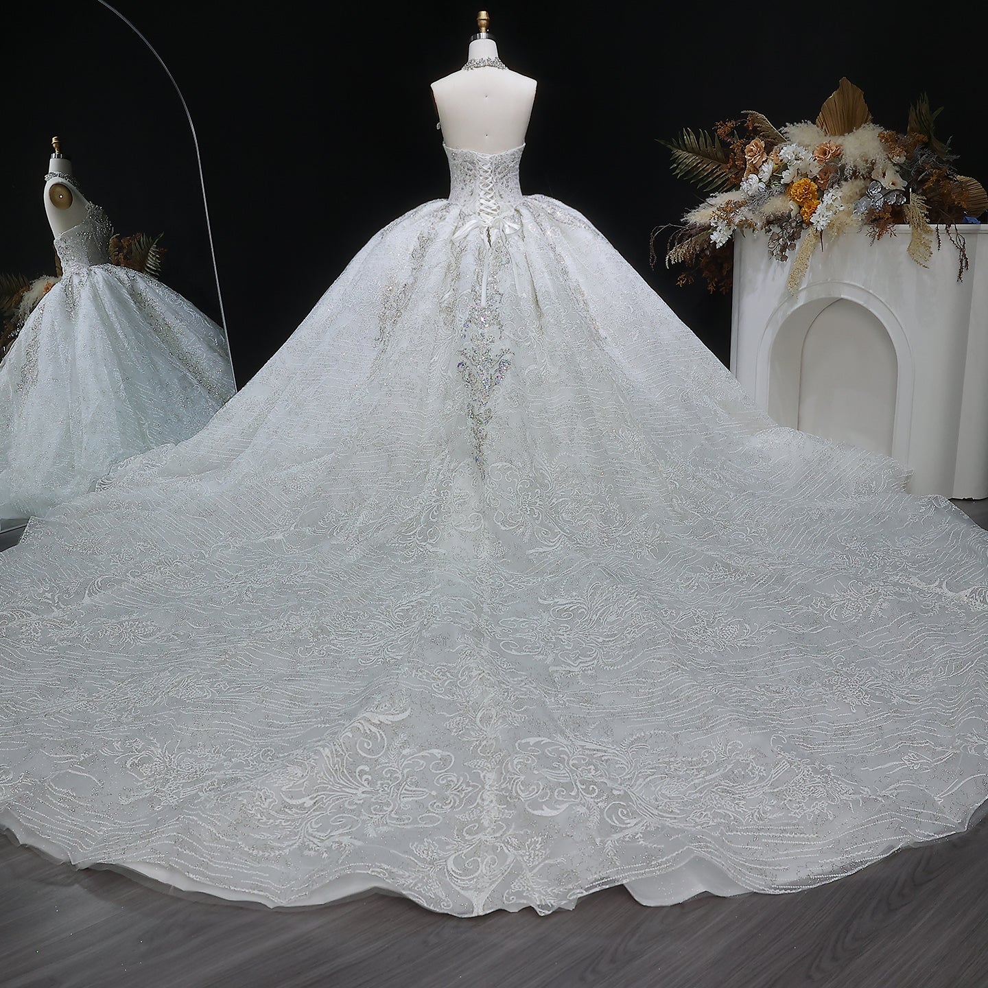 Sparkly White Full-Sequin Embroidery Ball Gown Wedding Dress SW604