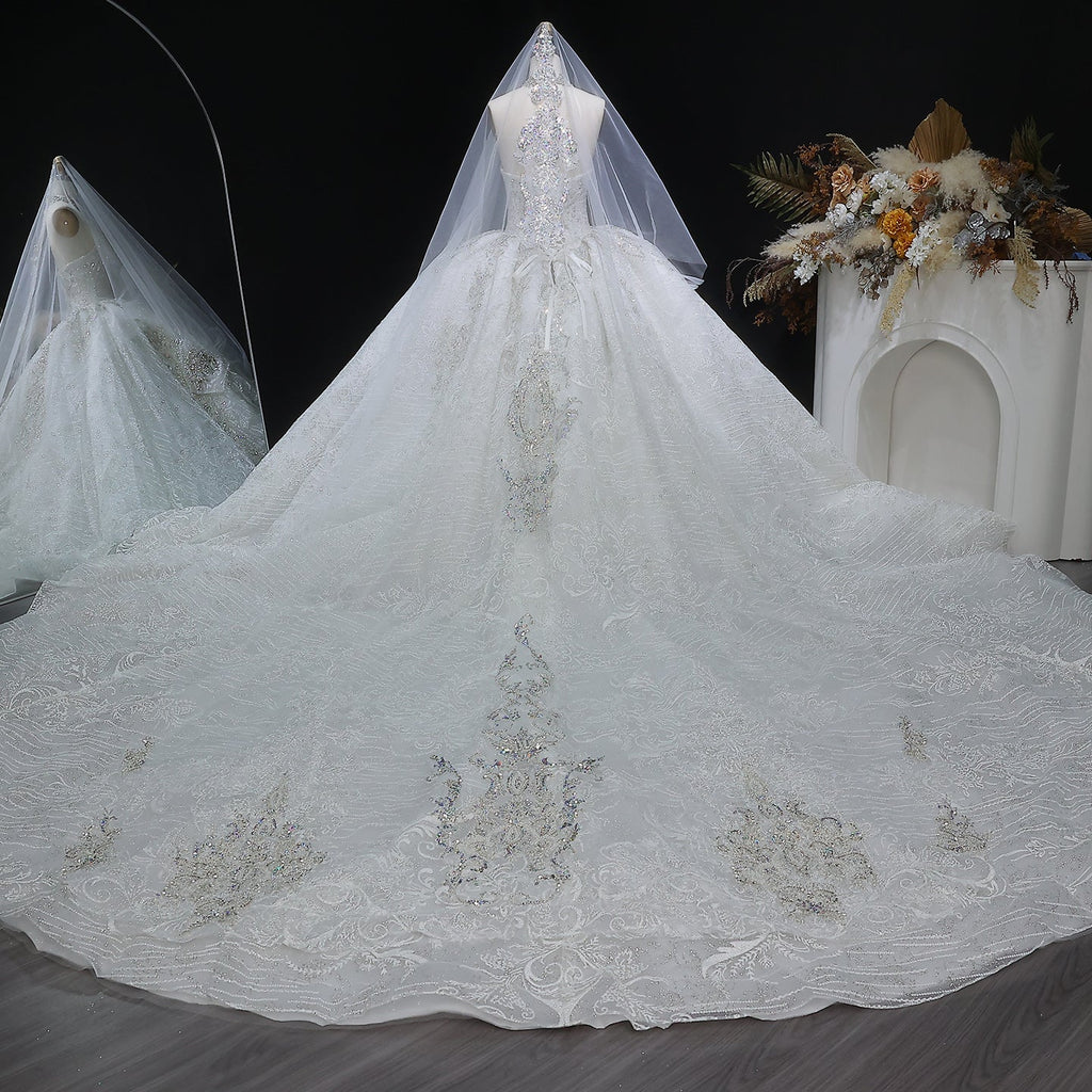 Sparkly White Full-Sequin Embroidery Ball Gown Wedding Dress SW604