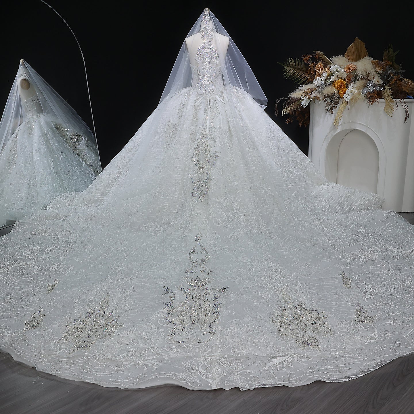 Sparkly White Full-Sequin Embroidery Ball Gown Wedding Dress SW604