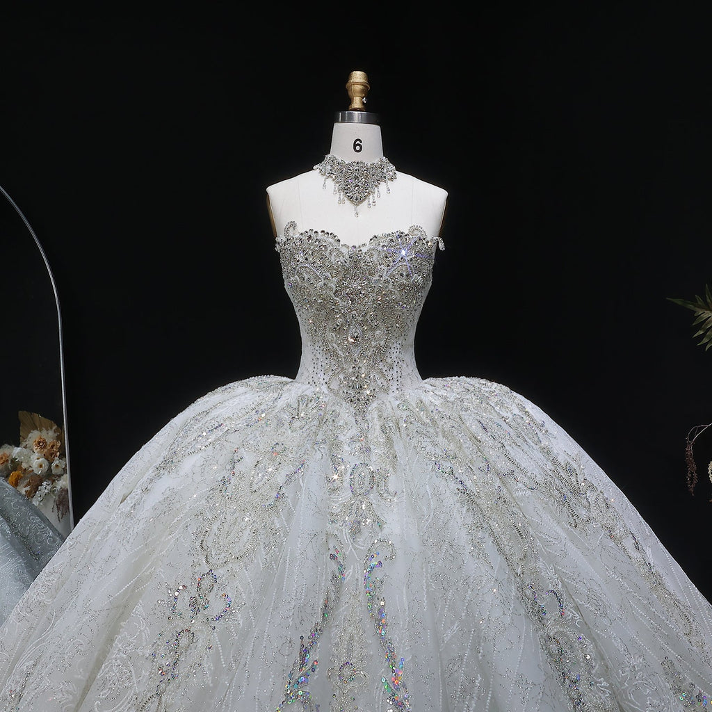 Sparkly White Full-Sequin Embroidery Ball Gown Wedding Dress SW604