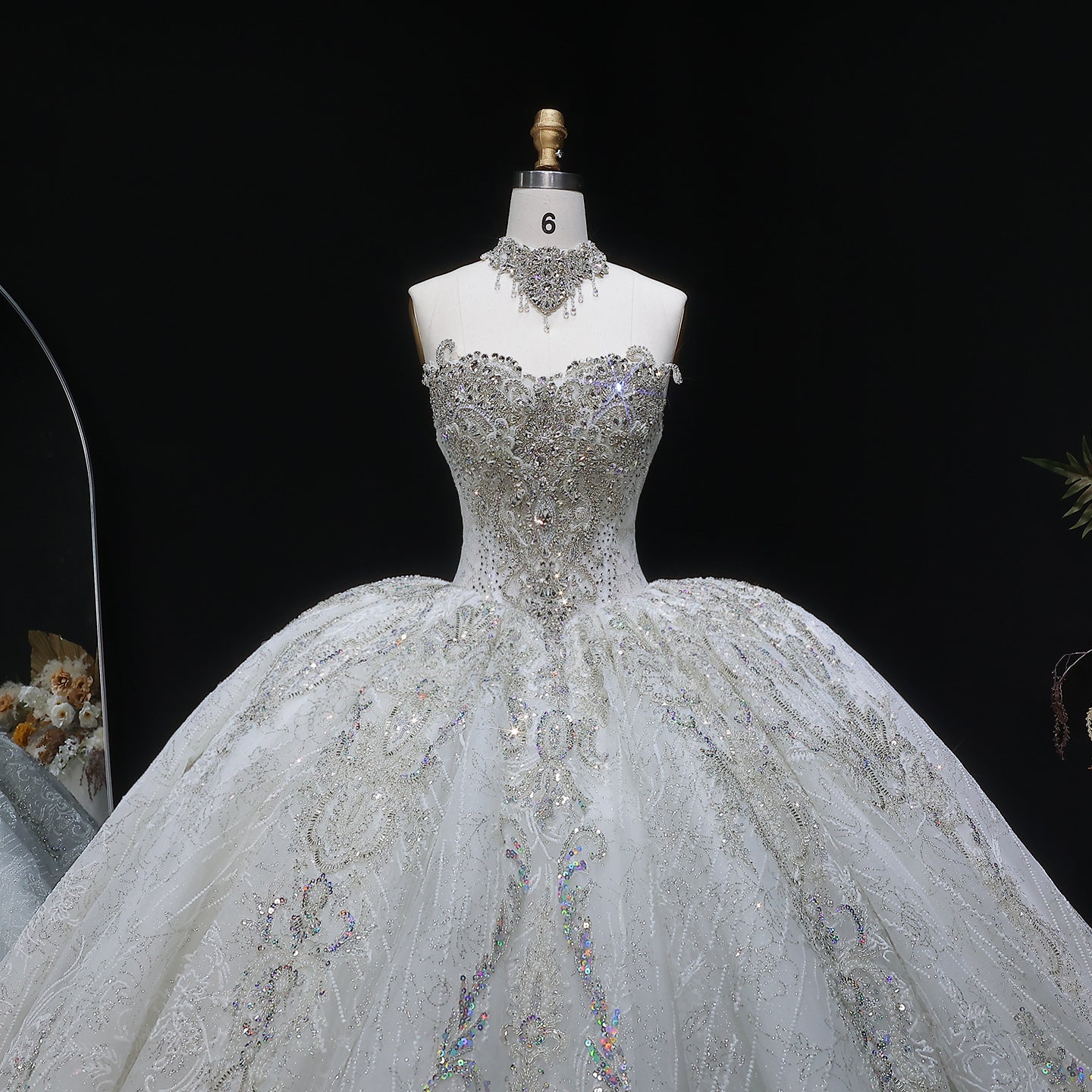 Sparkly White Full-Sequin Embroidery Ball Gown Wedding Dress SW604