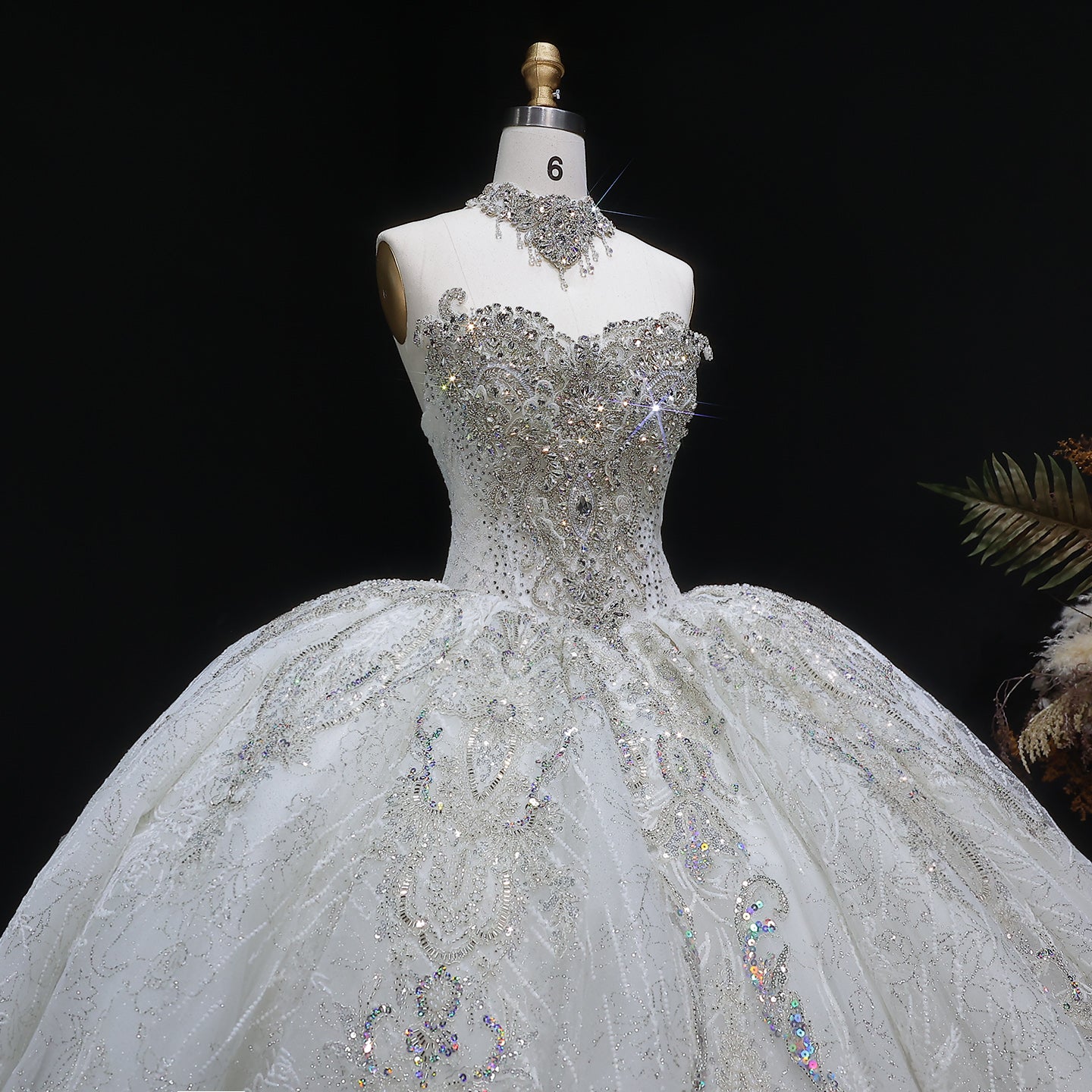 Sparkly White Full-Sequin Embroidery Ball Gown Wedding Dress SW604