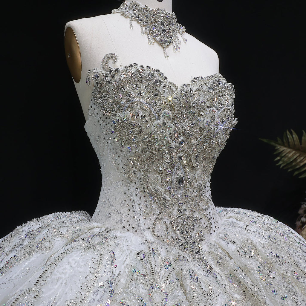 Sparkly White Full-Sequin Embroidery Ball Gown Wedding Dress SW604