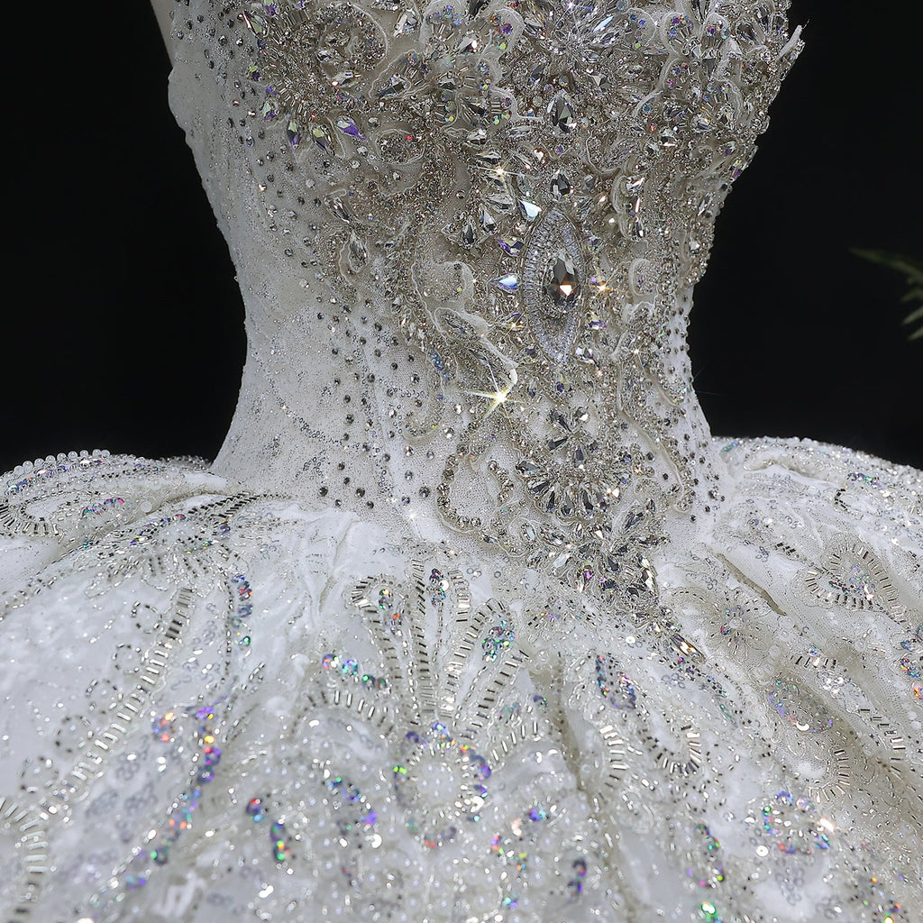Sparkly White Full-Sequin Embroidery Ball Gown Wedding Dress SW604