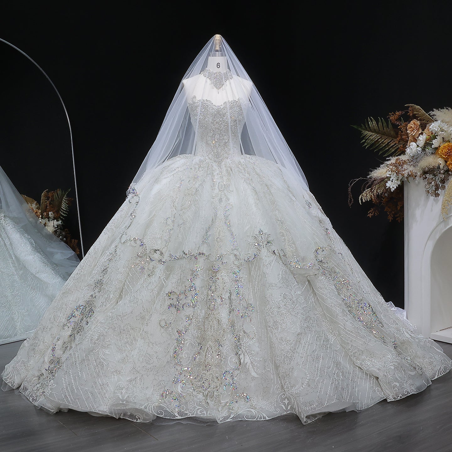 Sparkly White Full-Sequin Embroidery Ball Gown Wedding Dress SW604