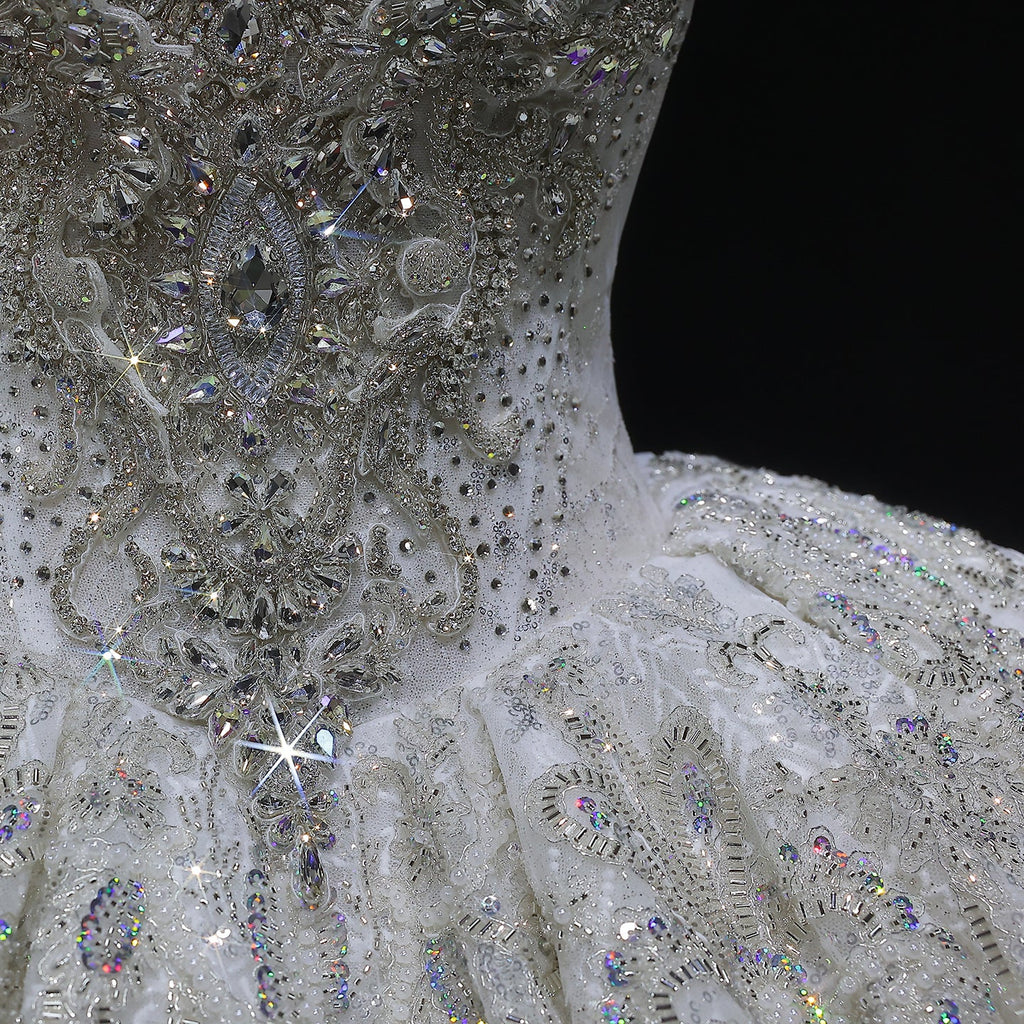 Sparkly White Full-Sequin Embroidery Ball Gown Wedding Dress SW604