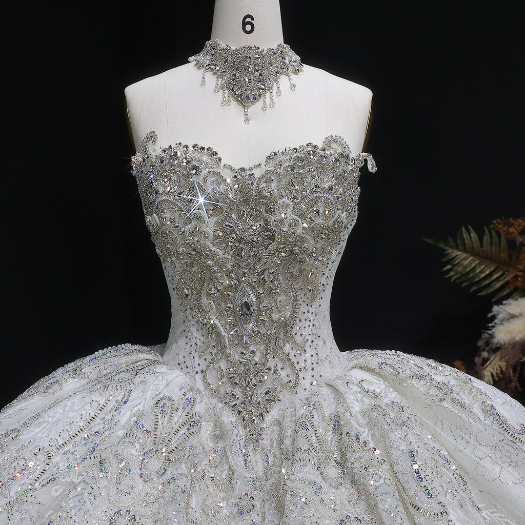 Sparkly White Full-Sequin Embroidery Ball Gown Wedding Dress SW604