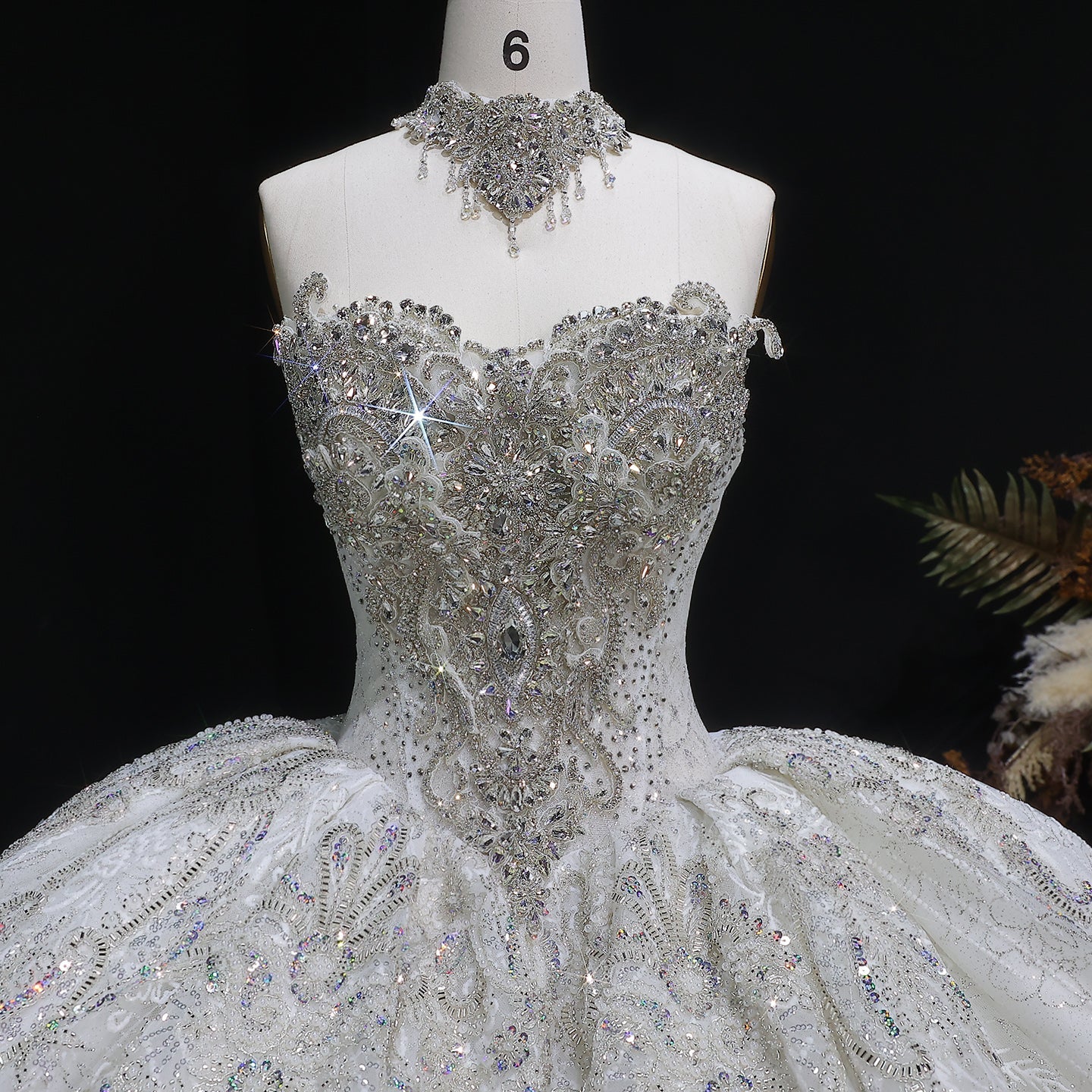 Sparkly White Full-Sequin Embroidery Ball Gown Wedding Dress SW604