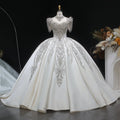 Luxury Ivory Satin Silver Floral Embroidery Ball Gown Wedding Dress SW605
