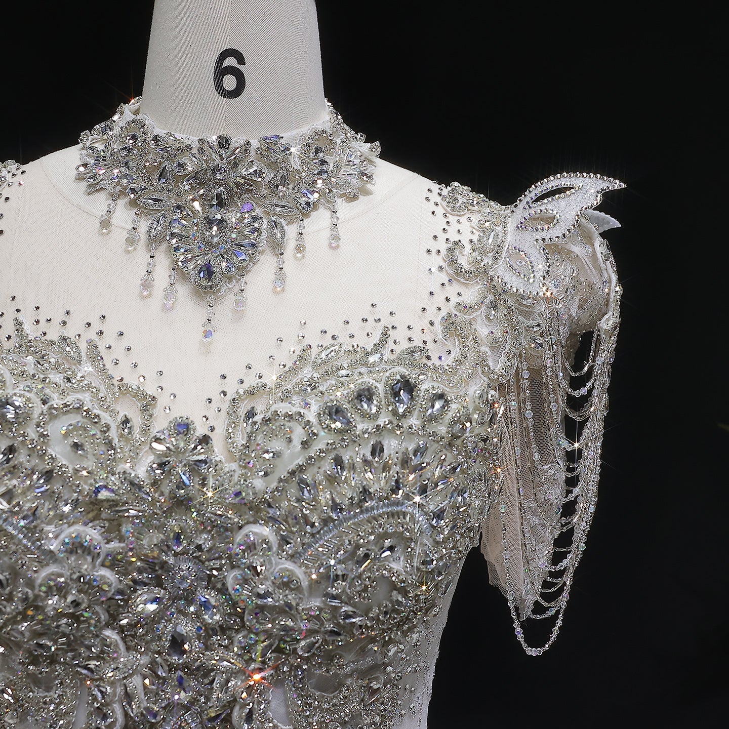 Luxury Ivory Satin Silver Floral Embroidery Ball Gown Wedding Dress SW605