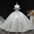 Luxury Ivory Satin Silver Embroidery Ball Gown Wedding Dress SW606