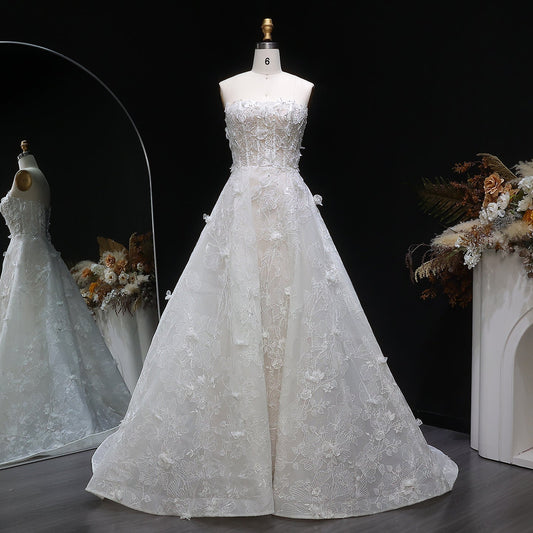 Vibrant Strapless Sequins 3D Floral Ball Gown Wedding Dress SW631