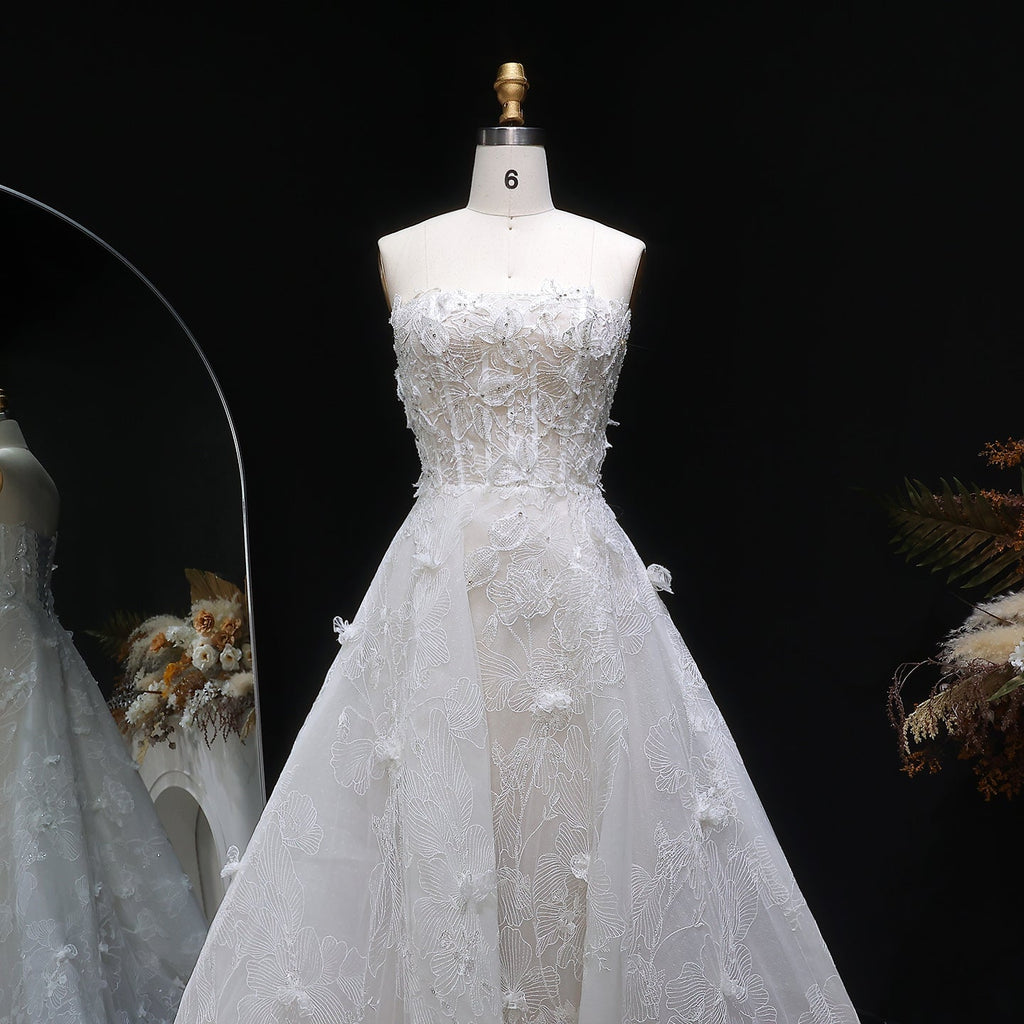 Vibrant Strapless Sequins 3D Floral Ball Gown Wedding Dress SW631