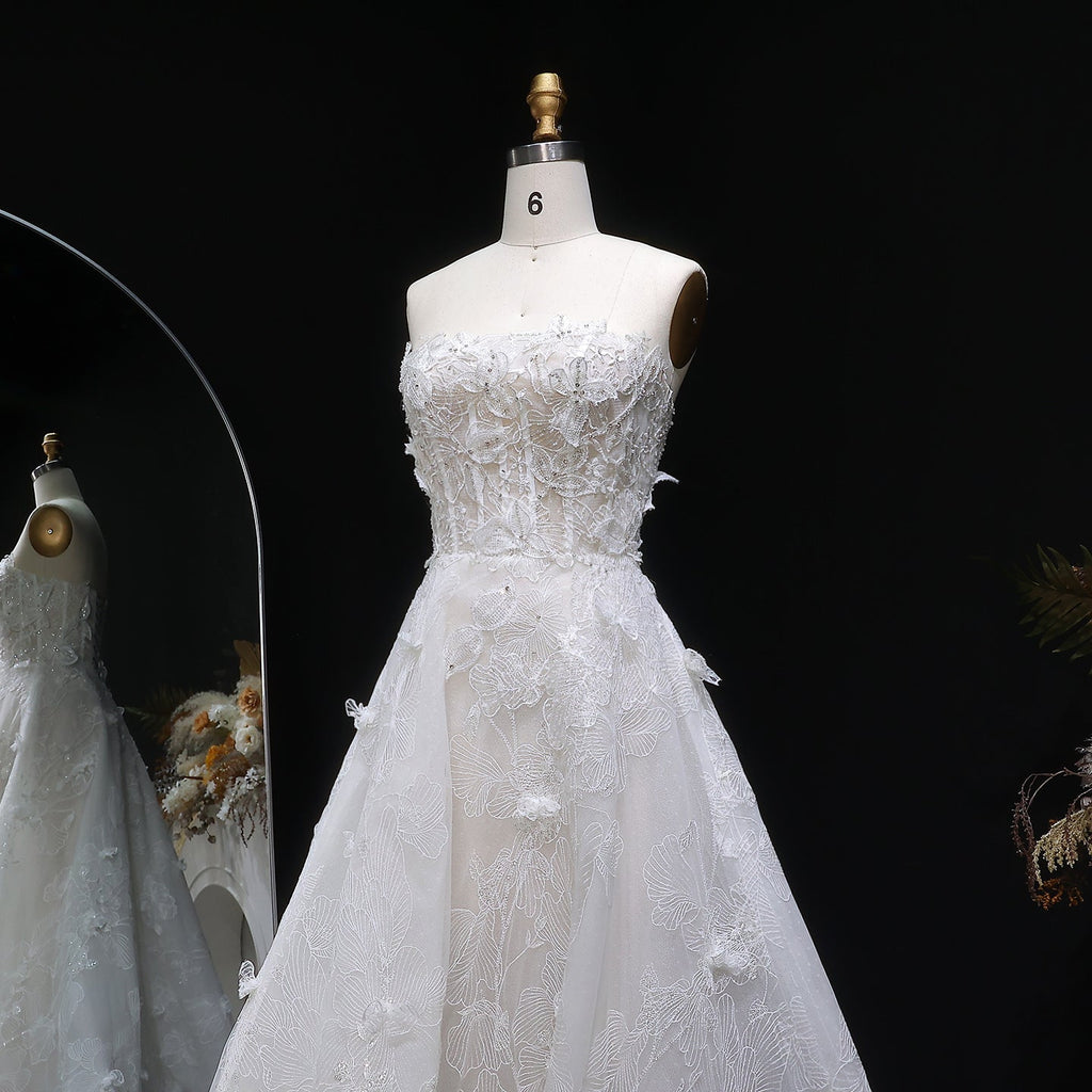 Vibrant Strapless Sequins 3D Floral Ball Gown Wedding Dress SW631