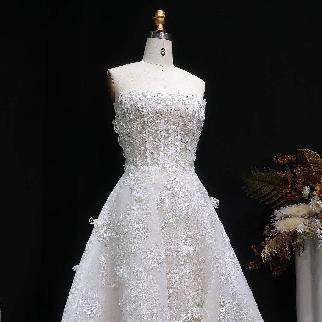 Vibrant Strapless Sequins 3D Floral Ball Gown Wedding Dress SW631
