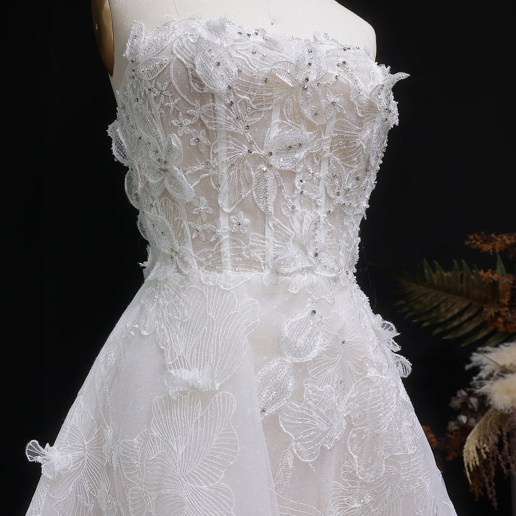 Vibrant Strapless Sequins 3D Floral Ball Gown Wedding Dress SW631