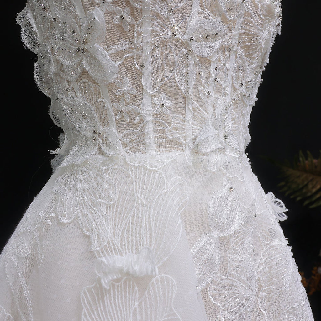Vibrant Strapless Sequins 3D Floral Ball Gown Wedding Dress SW631