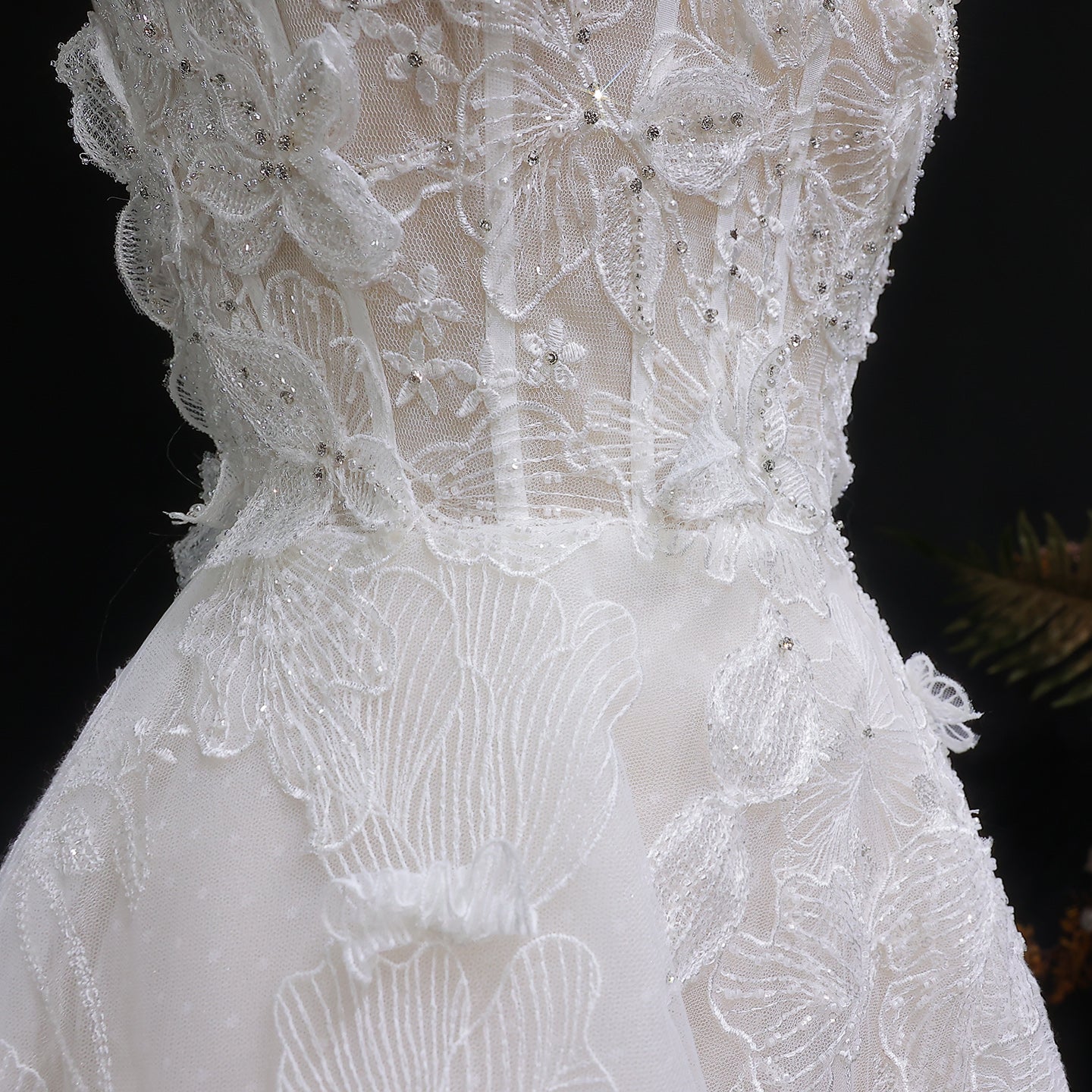 Vibrant Strapless Sequins 3D Floral Ball Gown Wedding Dress SW631