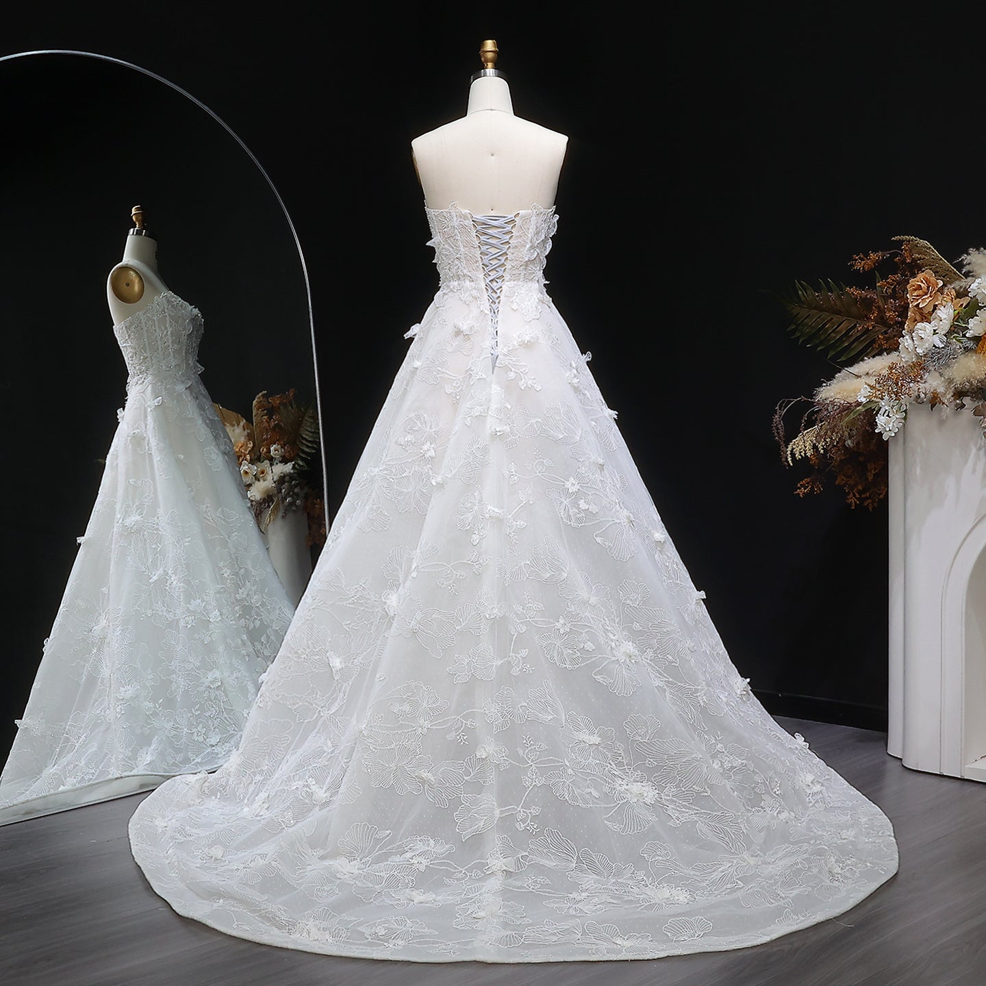 Vibrant Strapless Sequins 3D Floral Ball Gown Wedding Dress SW631