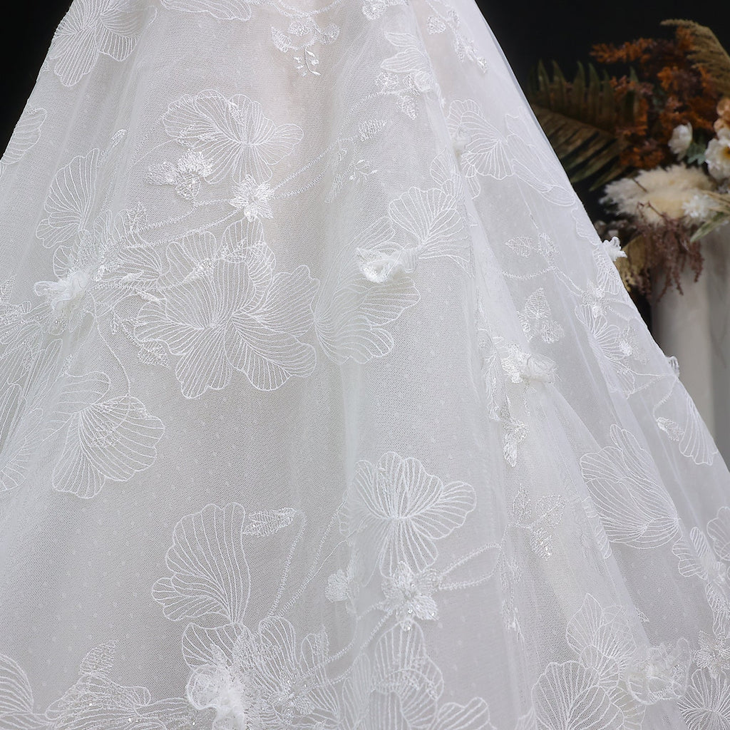 Vibrant Strapless Sequins 3D Floral Ball Gown Wedding Dress SW631