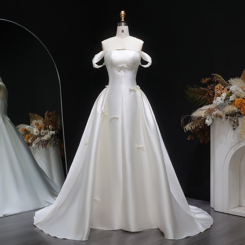 Luxury Off-Shoulder Bows Ball Gown Wedding Dress with Overskirt SW633