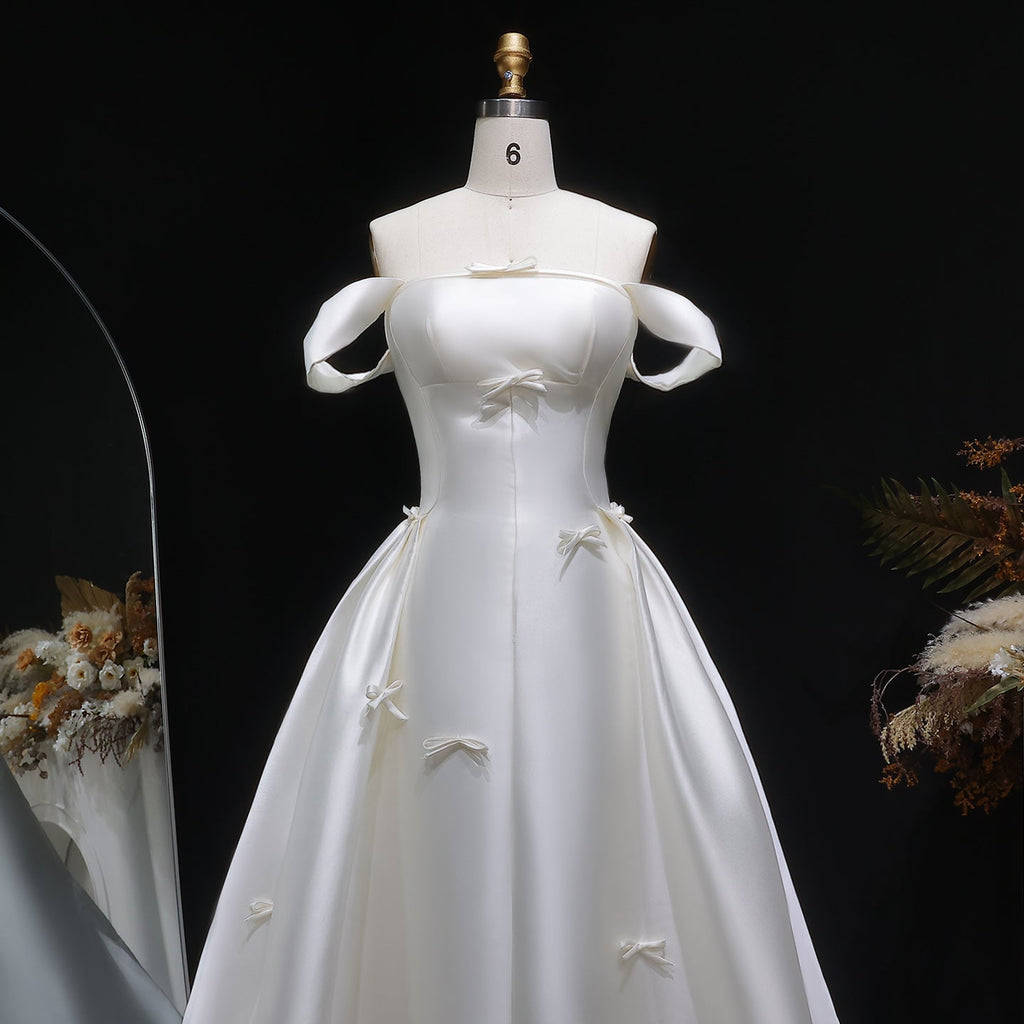 Luxury Off-Shoulder Bows Ball Gown Wedding Dress with Overskirt SW633